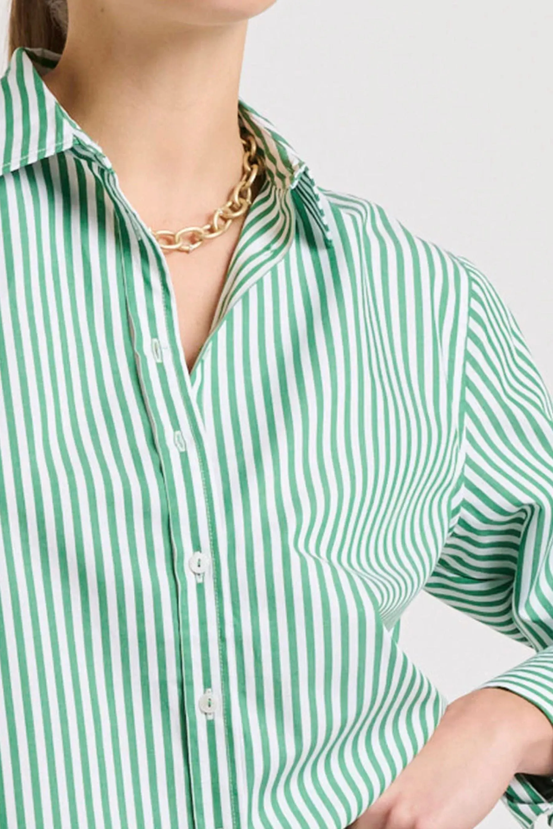 The Elodie Girlfriend Shirt | Green Stripe