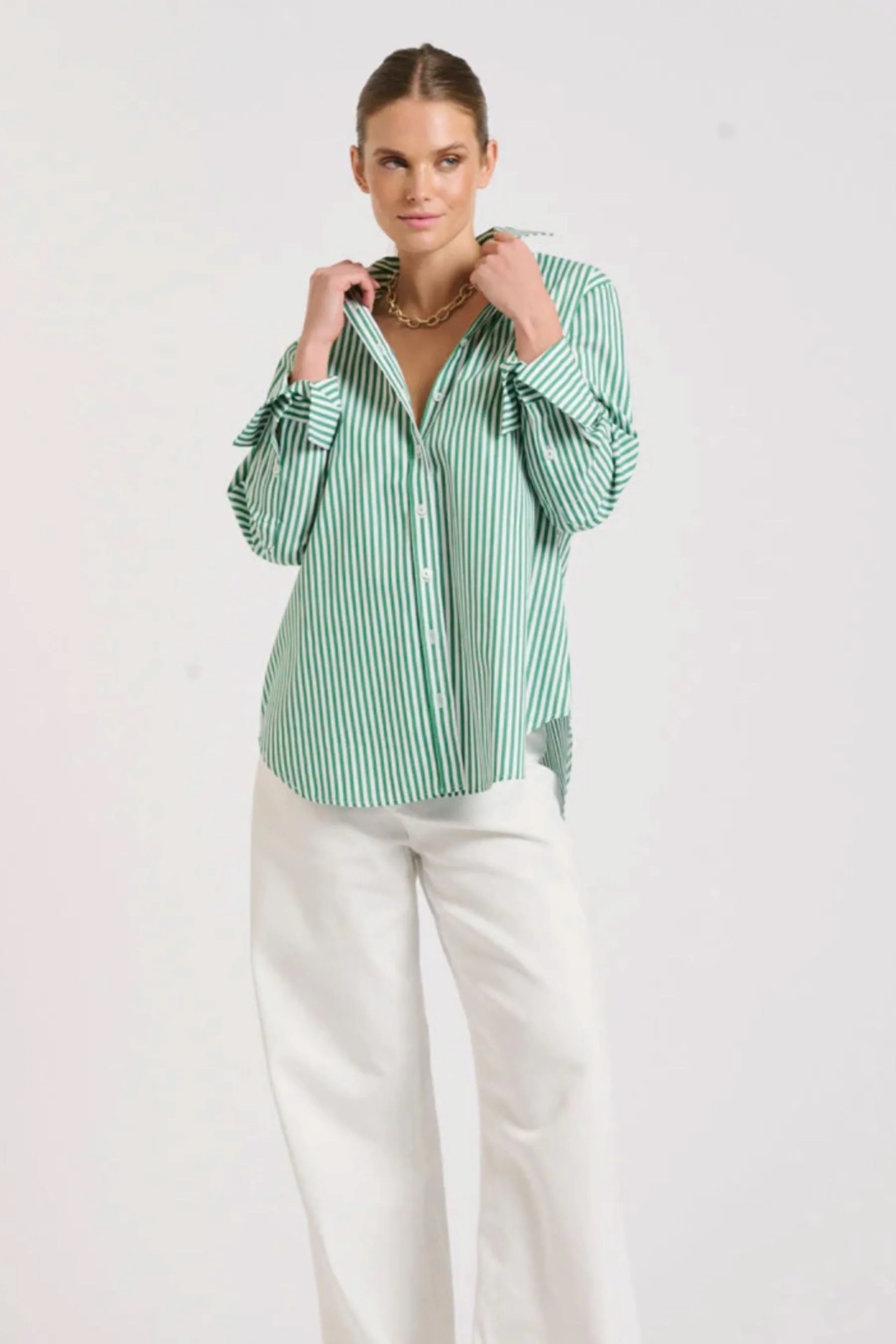 The Elodie Girlfriend Shirt | Green Stripe