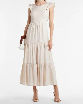 Tiered Ruffle Cut-Out Back Maxi Dress in Sandshell