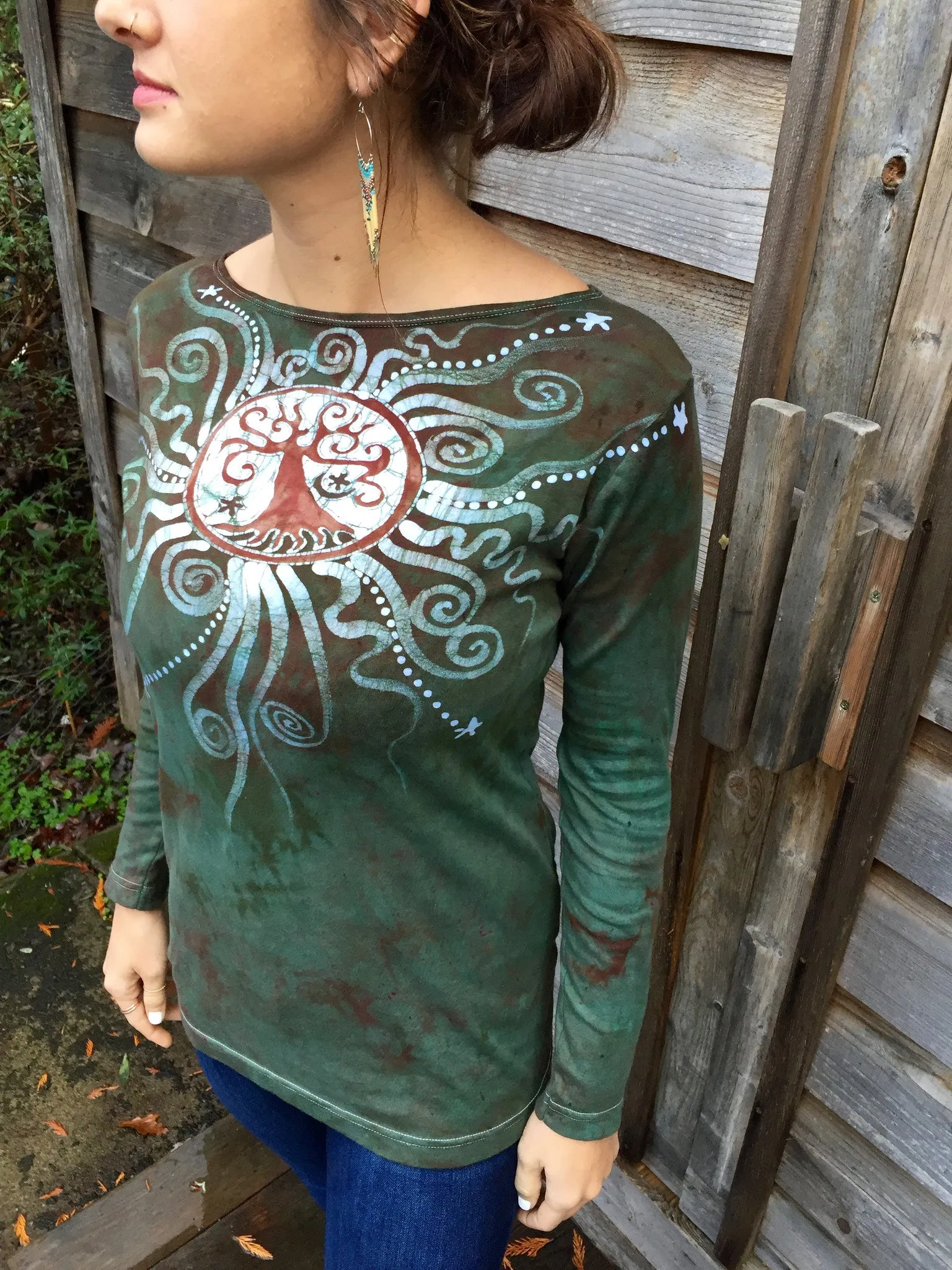 Tree Of Life In The Usnea Forest Long Sleeve Batik Top