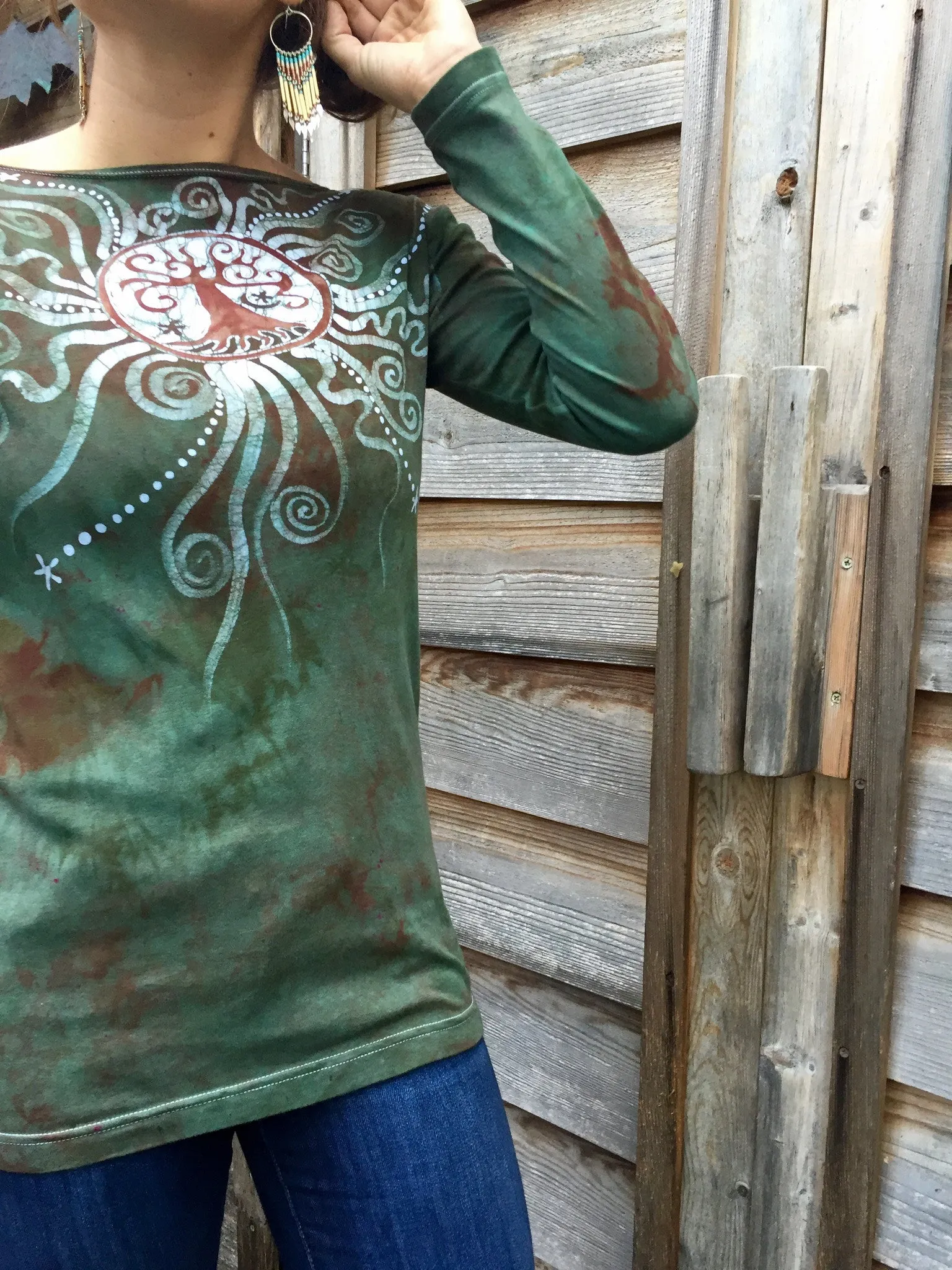 Tree Of Life In The Usnea Forest Long Sleeve Batik Top