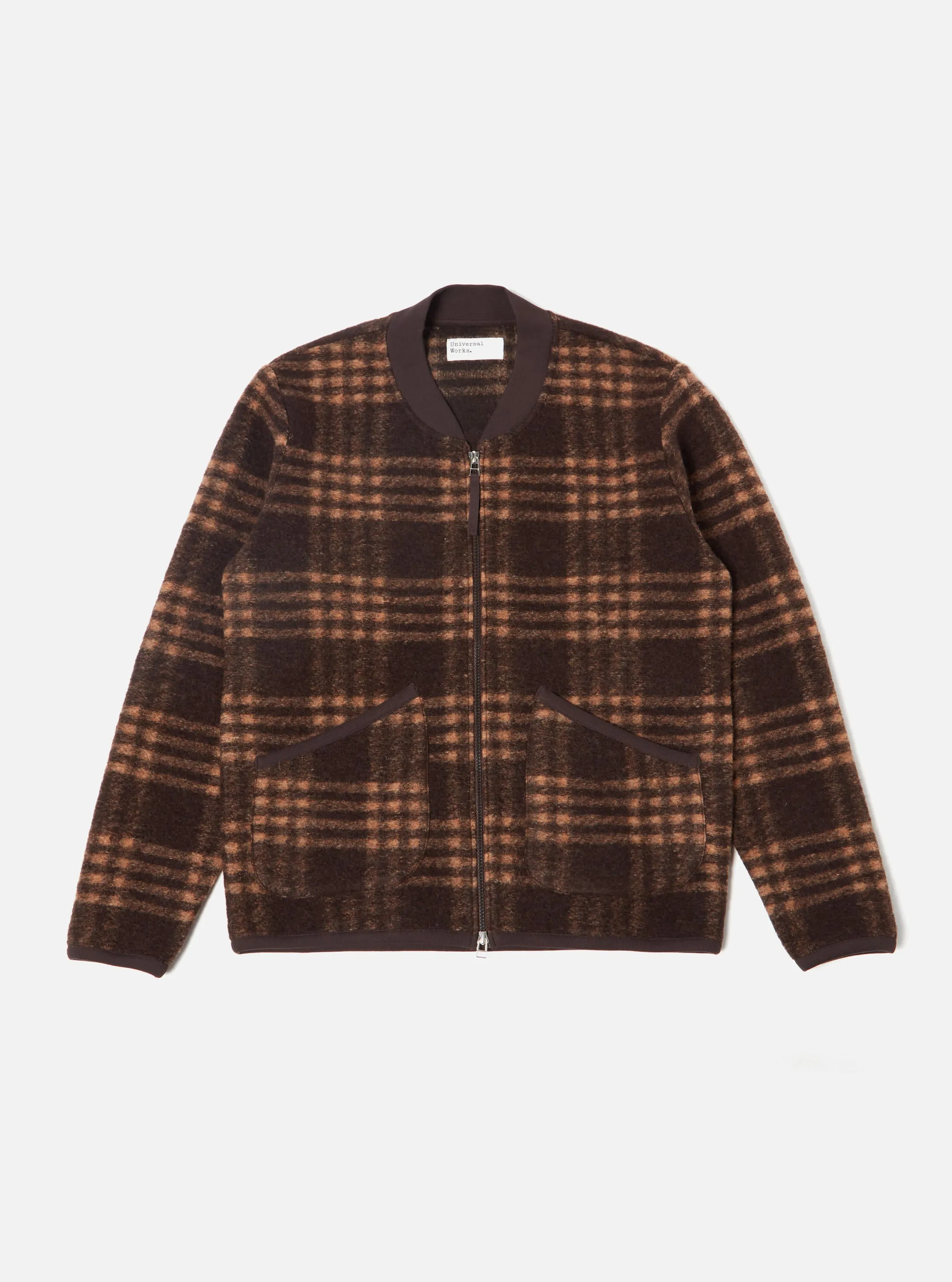 Universal Works Zip Bomber in Brown Check Duke Fleece