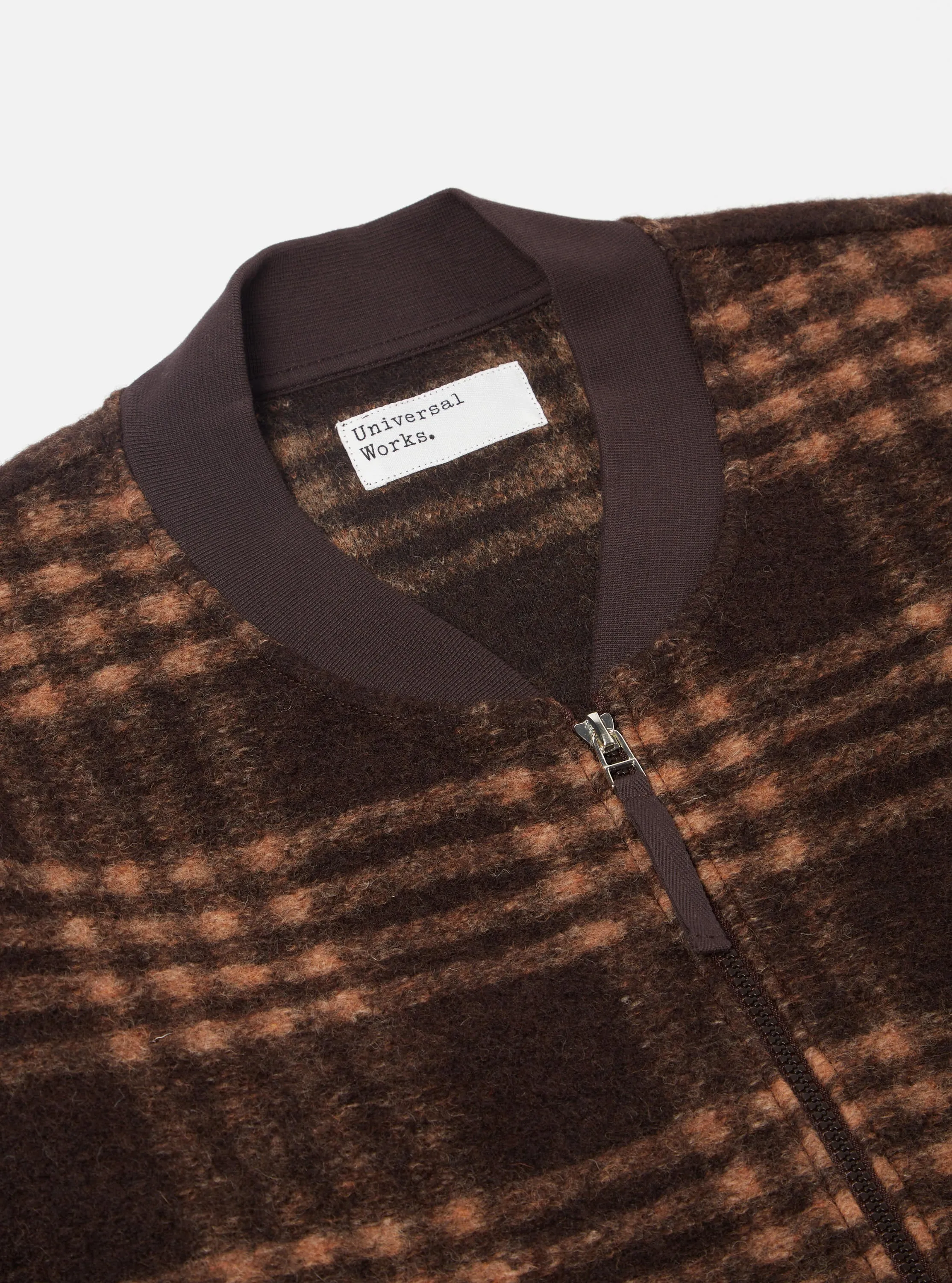 Universal Works Zip Bomber in Brown Check Duke Fleece