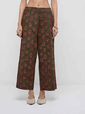 Utsa Olive Corduroy High-Rise Cotton Ethnic Pants