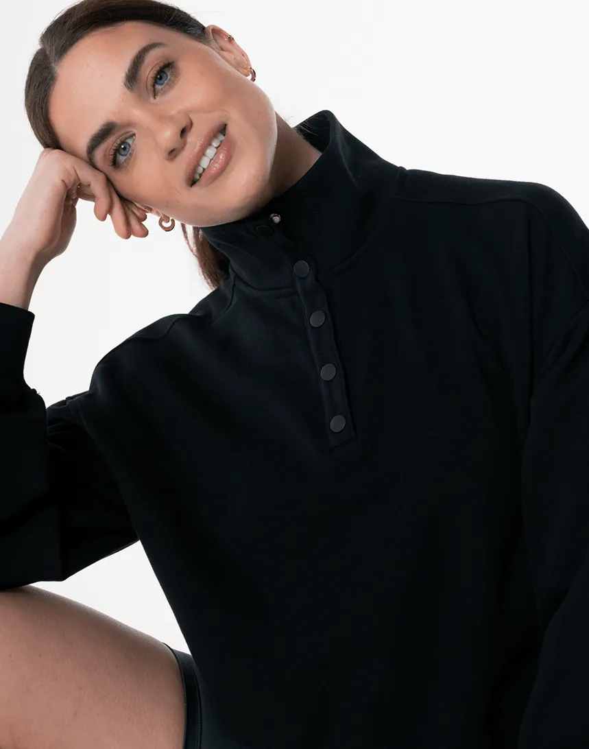 Venice Snap Collar Sweatshirt in Black