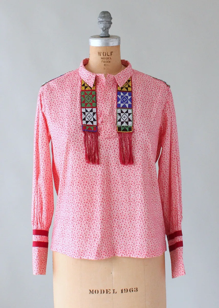 Vintage 1970s Beaded Floral Hippie Shirt