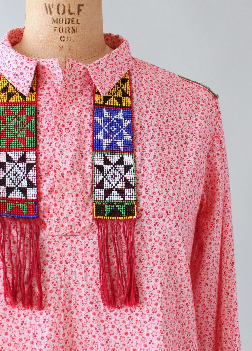 Vintage 1970s Beaded Floral Hippie Shirt