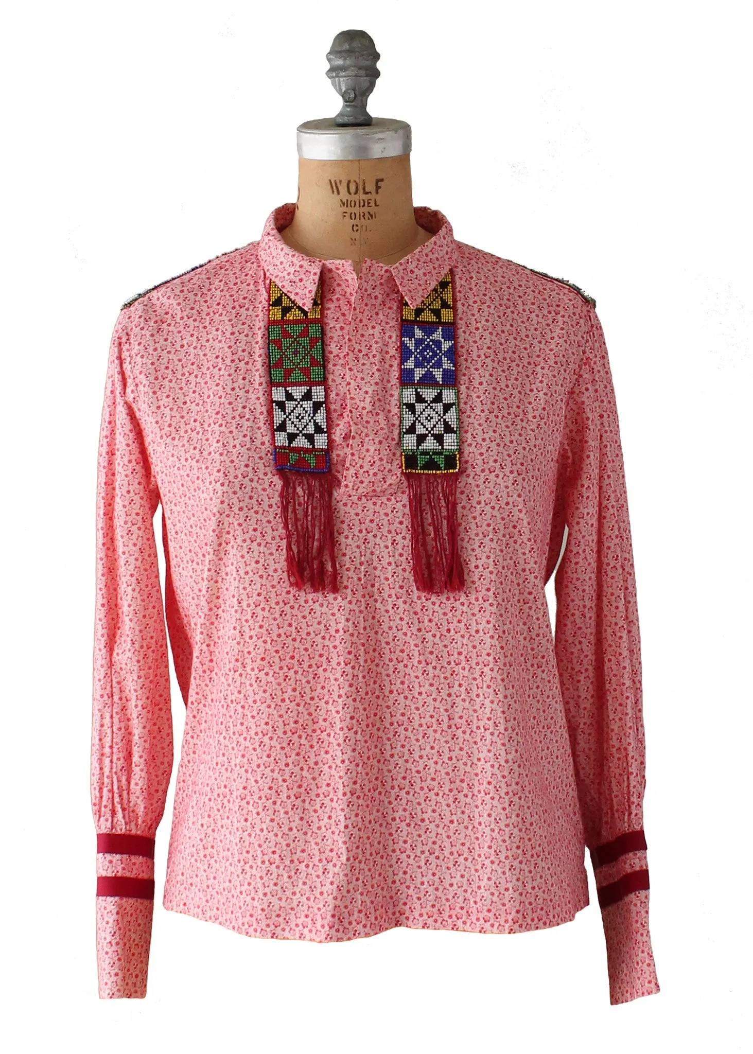 Vintage 1970s Beaded Floral Hippie Shirt