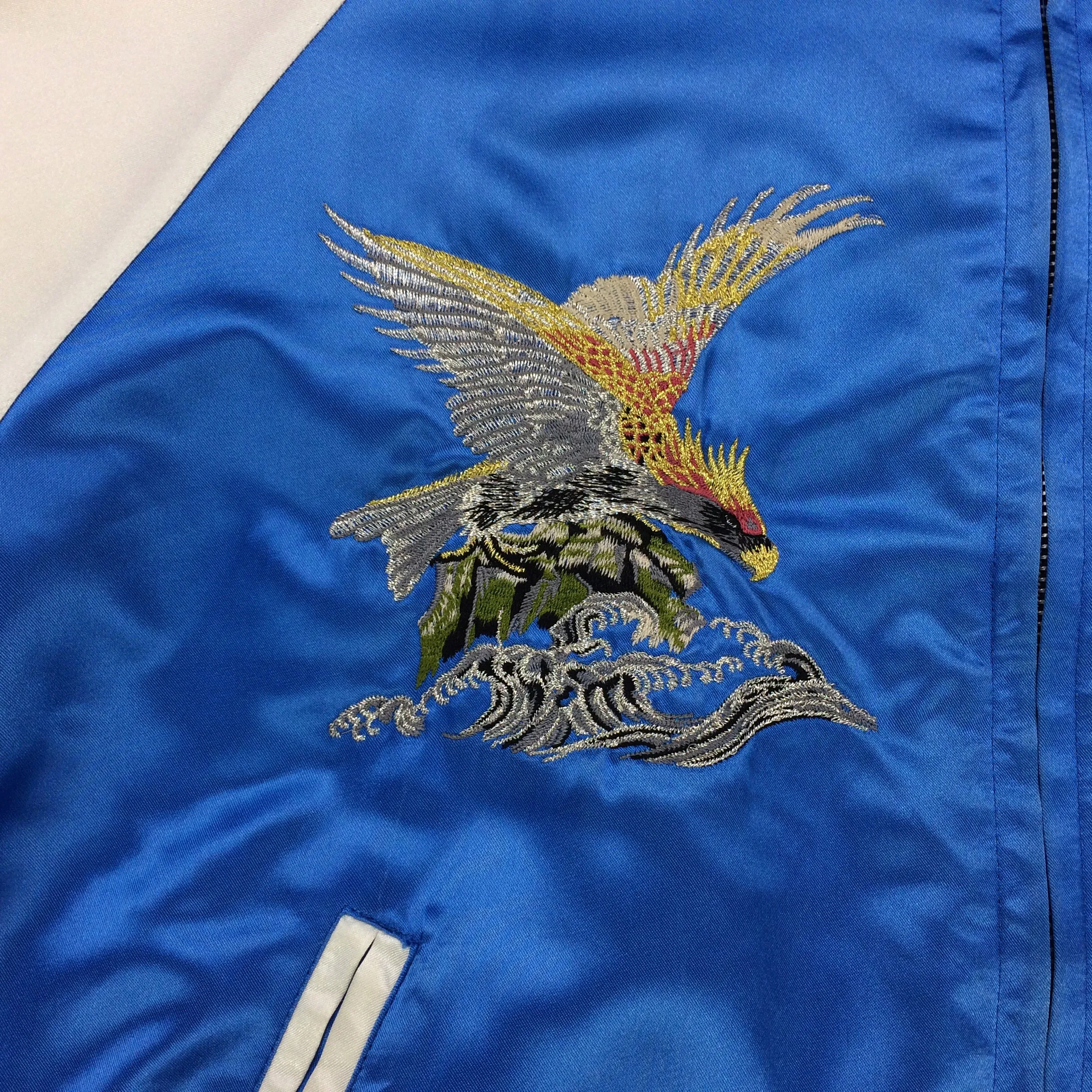 Vintage Sukajan Jacket Blue Eagle Hawk Quilted Souvenir Jacket Japanese Bomber Jacket