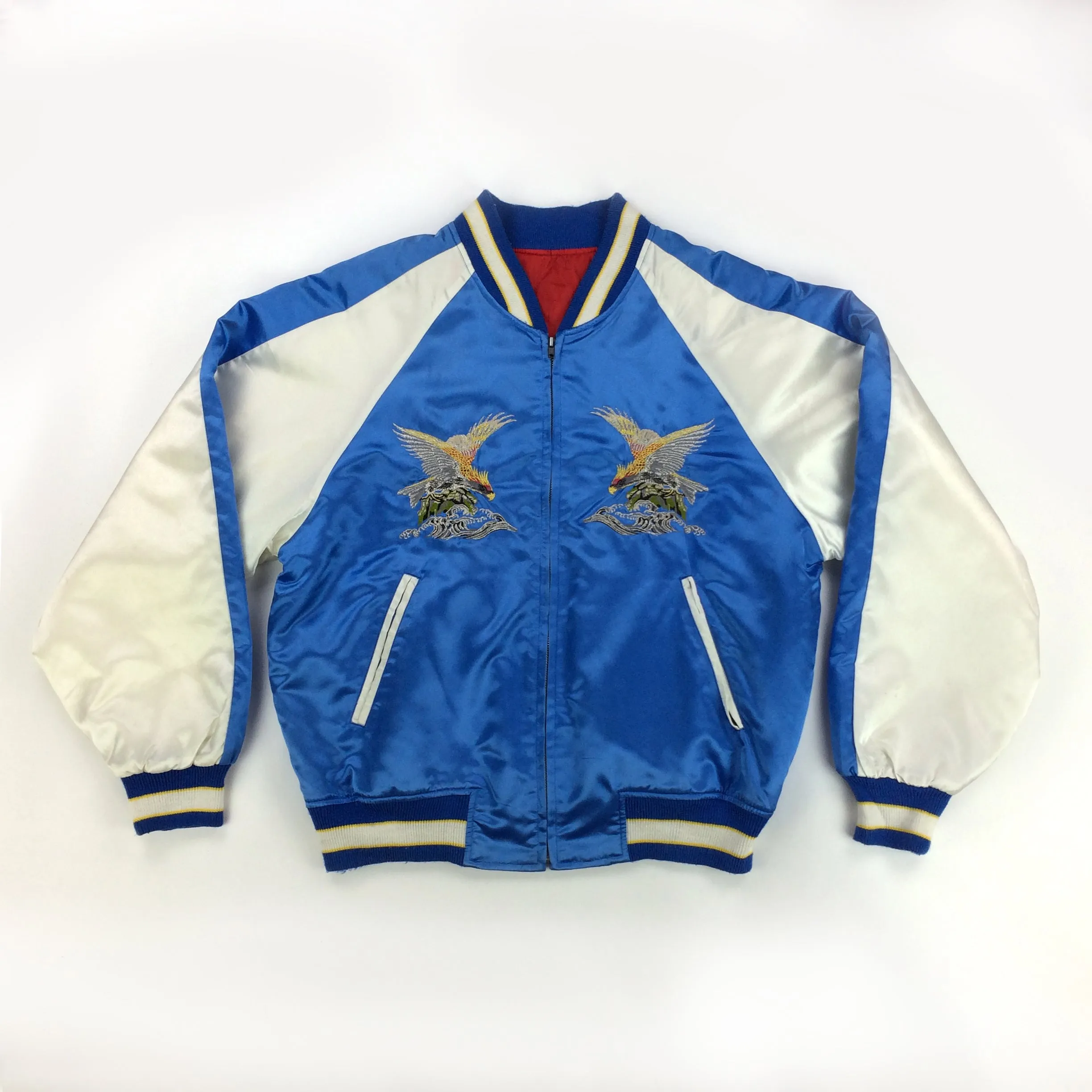 Vintage Sukajan Jacket Blue Eagle Hawk Quilted Souvenir Jacket Japanese Bomber Jacket