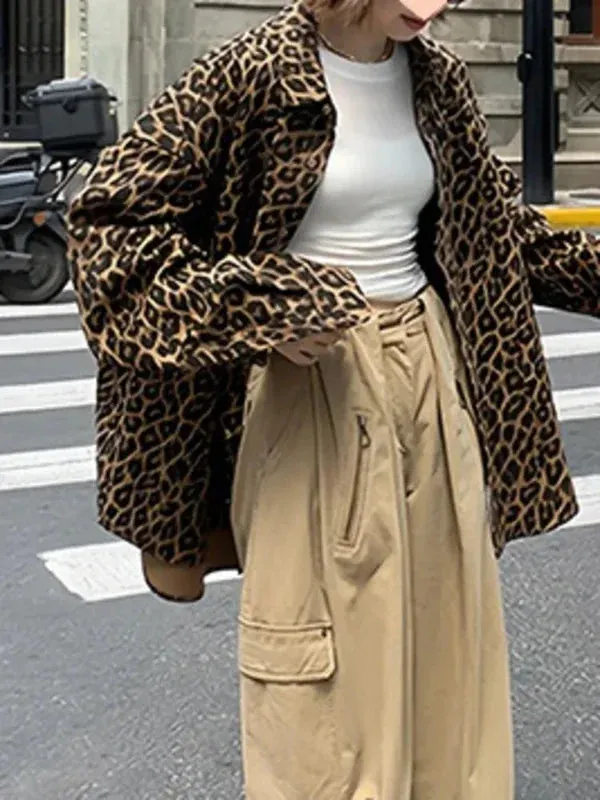 Wenkouban-Winter outfits Christmas Black Friday Lapel Collar Lightweight Oversized Leopard Print Jacket