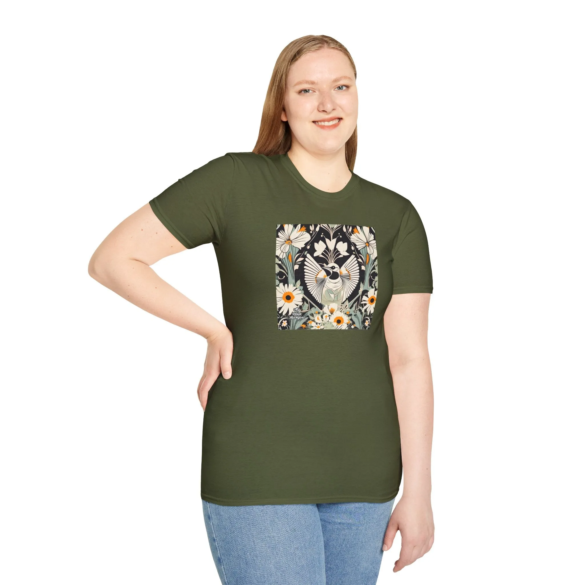 White Bird with Flowers, Soft 100% Cotton T-Shirt, Unisex, Short Sleeve, Classic Fit