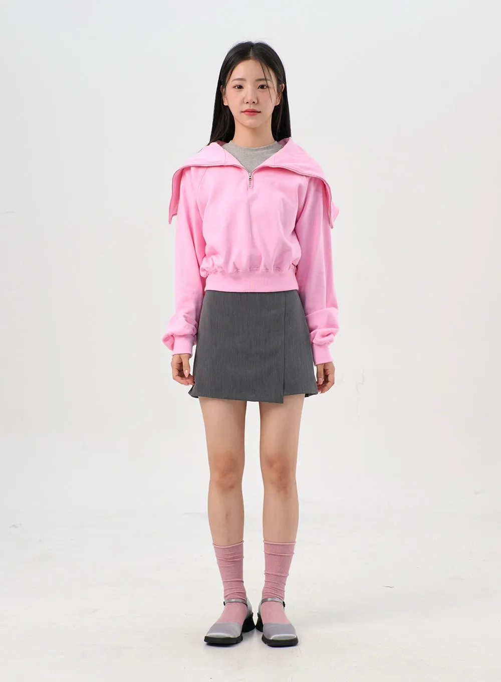 Wide Collar Half-Zip Sweatshirt OS302