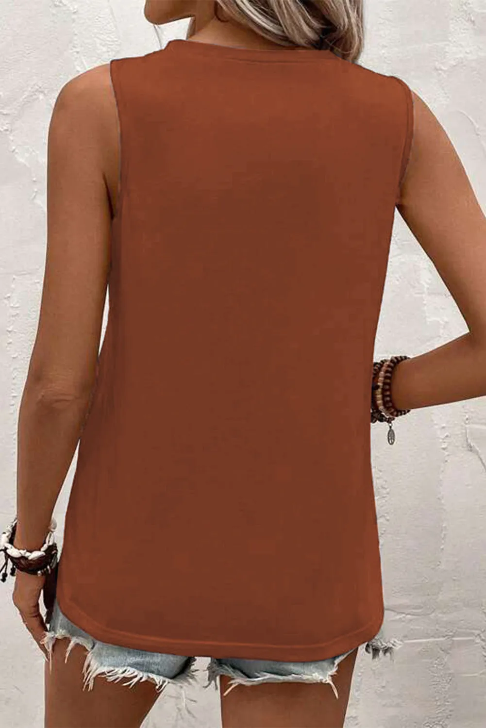 Women Casual Crew Neck Tank Tops Tunic Ruched Pleat Front Sleeveless Top