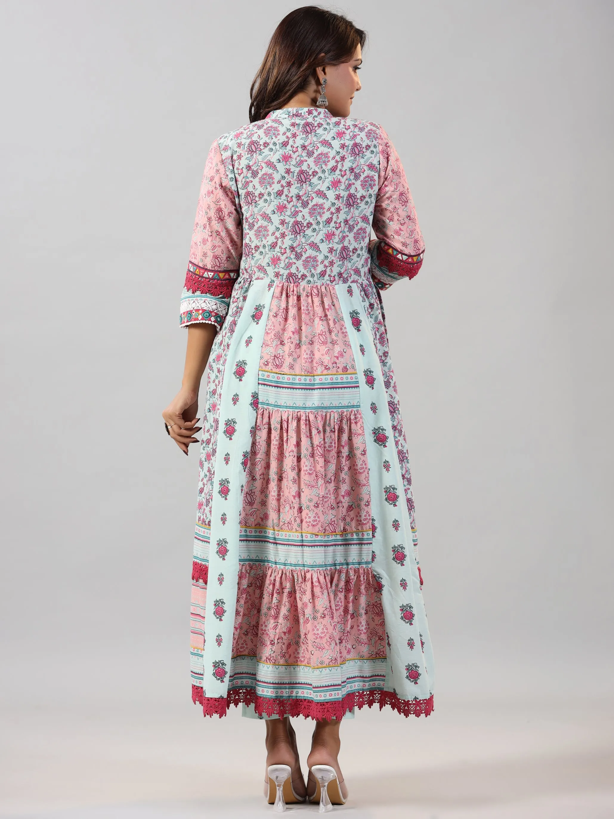 Women Mint Printed Cotton Kurta & Pants Set