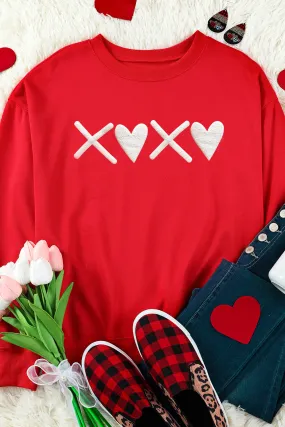 Women Valentines Day Shirt Puff XOXO Print Long Sleeve Heart Sweatshirt