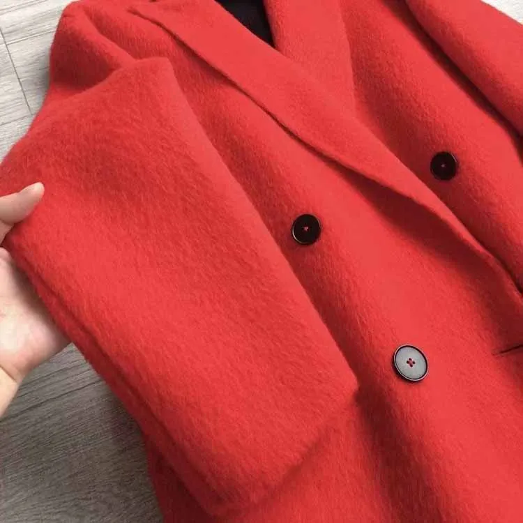 Women winter coat red wool blend double breasted Coat