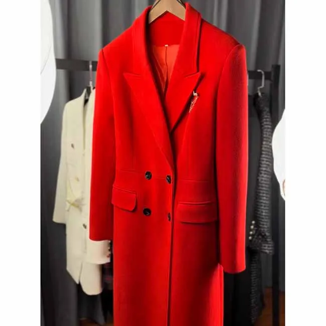 Women winter coat red wool blend double breasted Coat