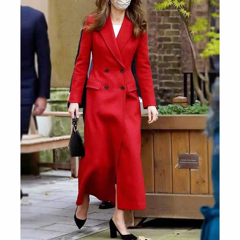 Women winter coat red wool blend double breasted Coat