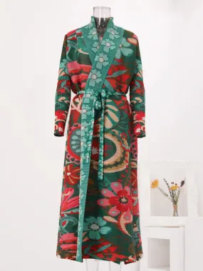 Women's Elegant Floral Paradise Long Coat