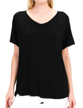 Women's Lightweight V-Neck Loose Fit Plain Casual Tunic Top Tee