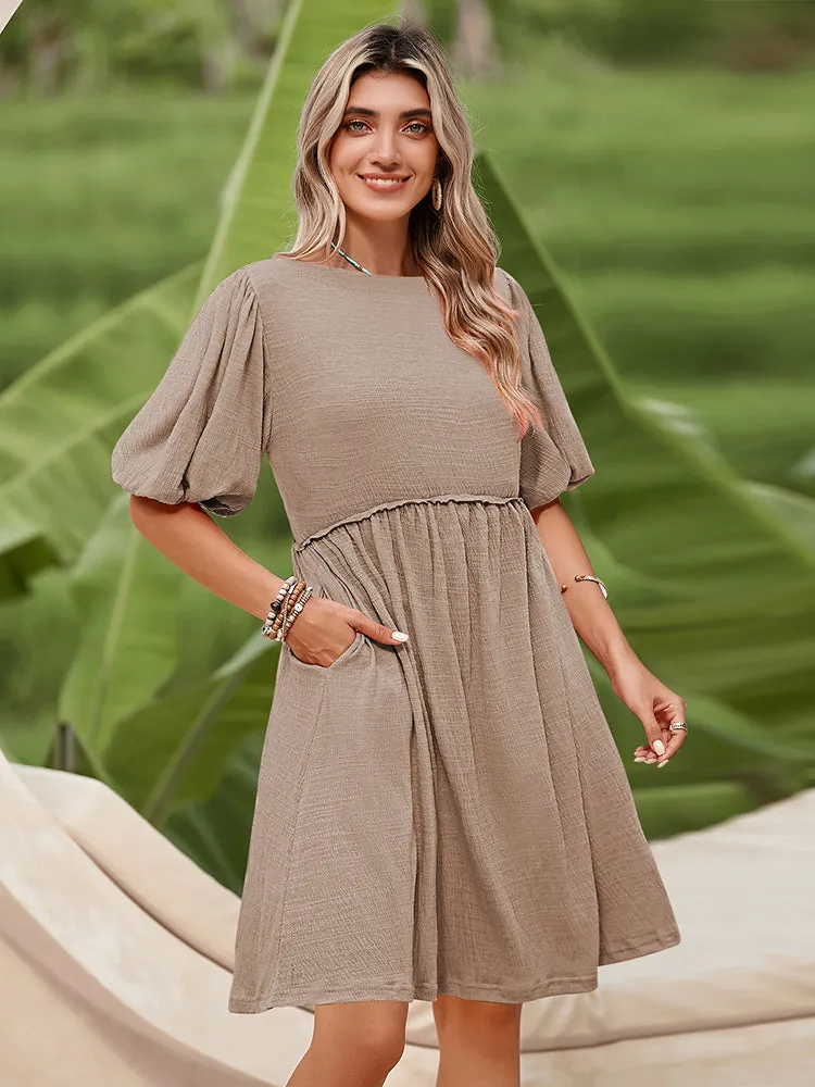 Women's Swimsuit Cover Up Dress Crew Neck Tunic Bathing Suit Beach Mini Tiered Babydoll Dress Casual