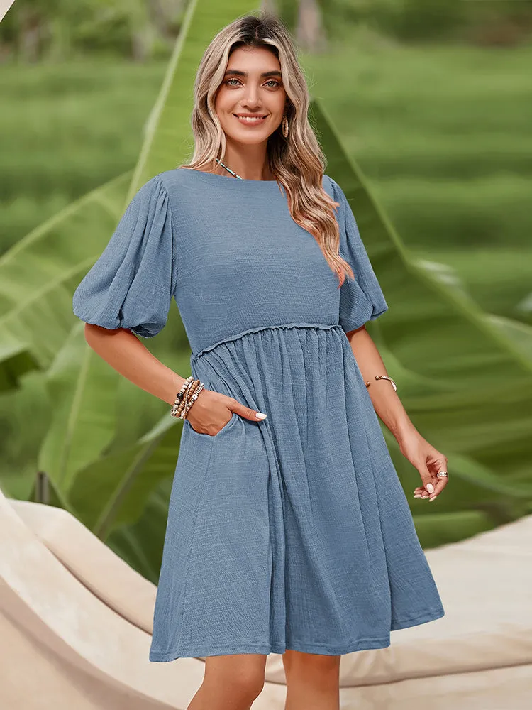 Women's Swimsuit Cover Up Dress Crew Neck Tunic Bathing Suit Beach Mini Tiered Babydoll Dress Casual