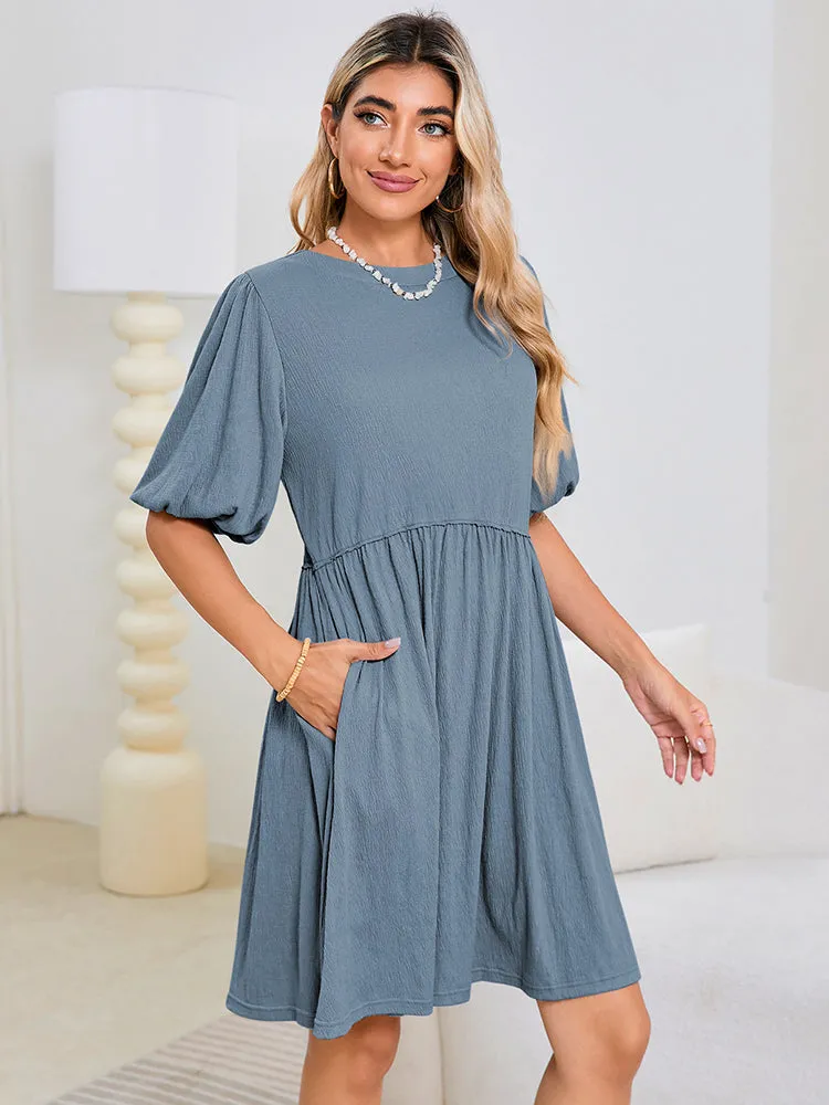 Women's Swimsuit Cover Up Dress Crew Neck Tunic Bathing Suit Beach Mini Tiered Babydoll Dress Casual