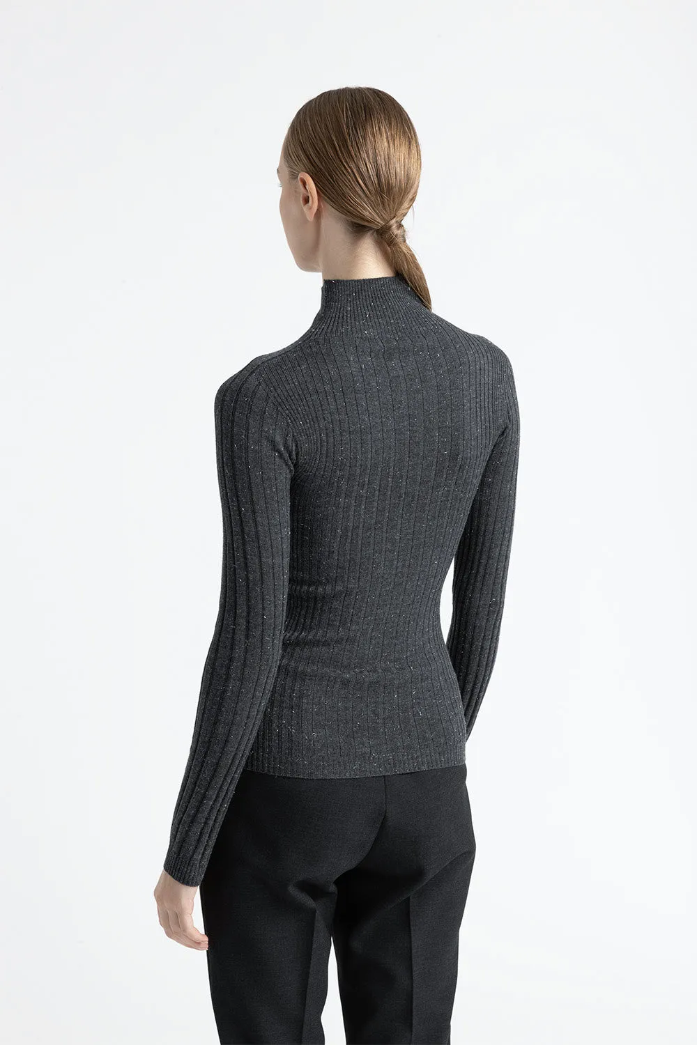 Wool high neck ribbed sweater