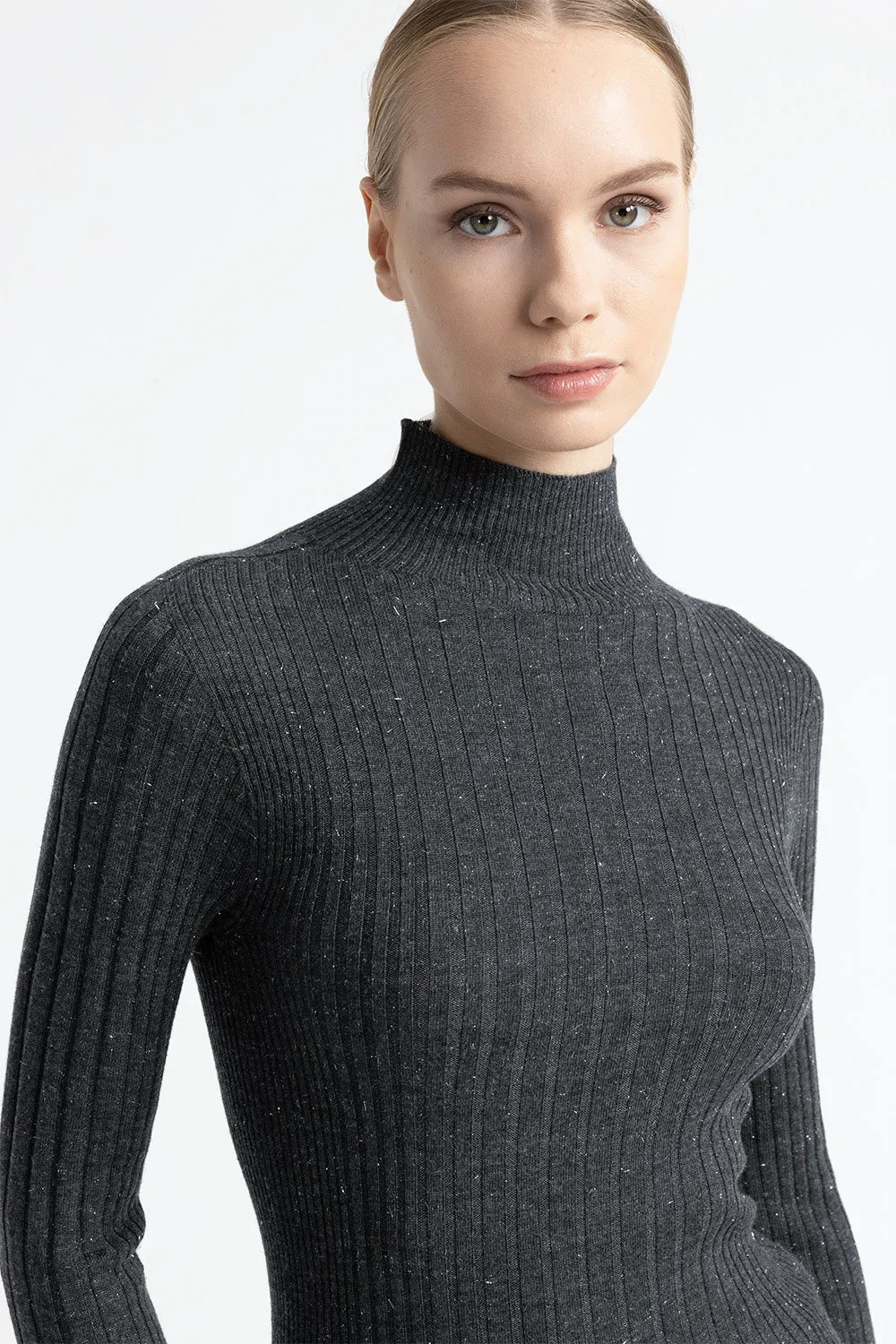 Wool high neck ribbed sweater