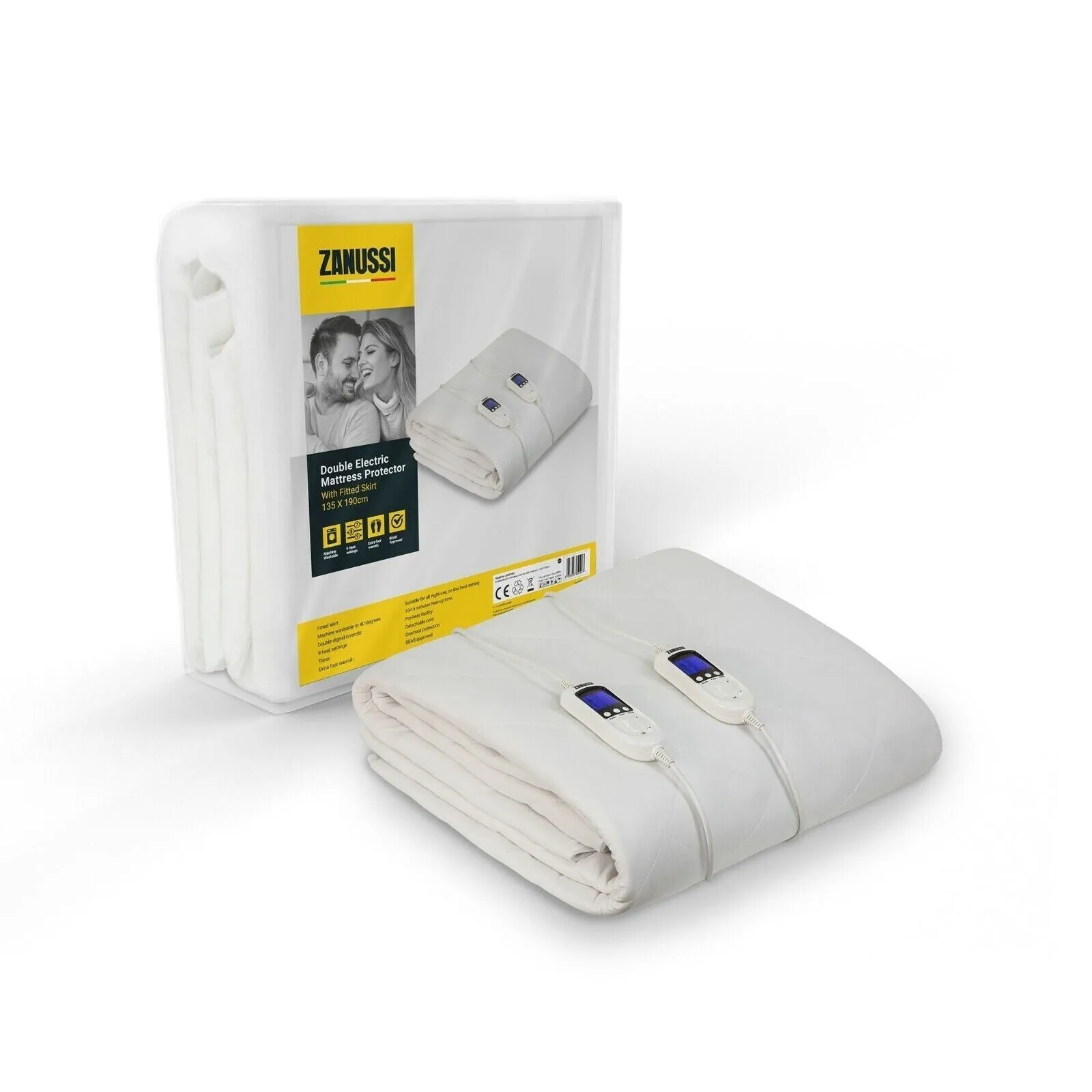 Zanussi Double Electric Heated Blanket with 9 Heat Settings and Timer - EX DEMO MODEL