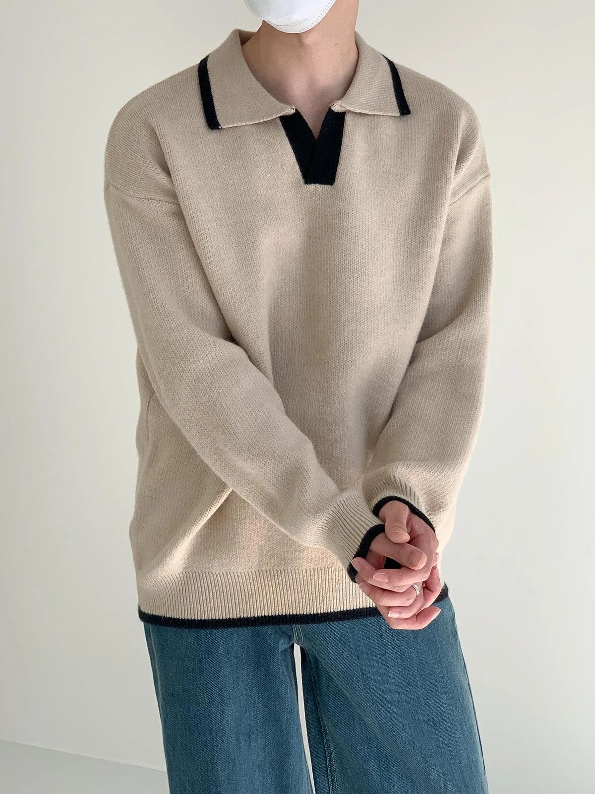 Zhou Comfy Contrast Hem Knitted Sweater