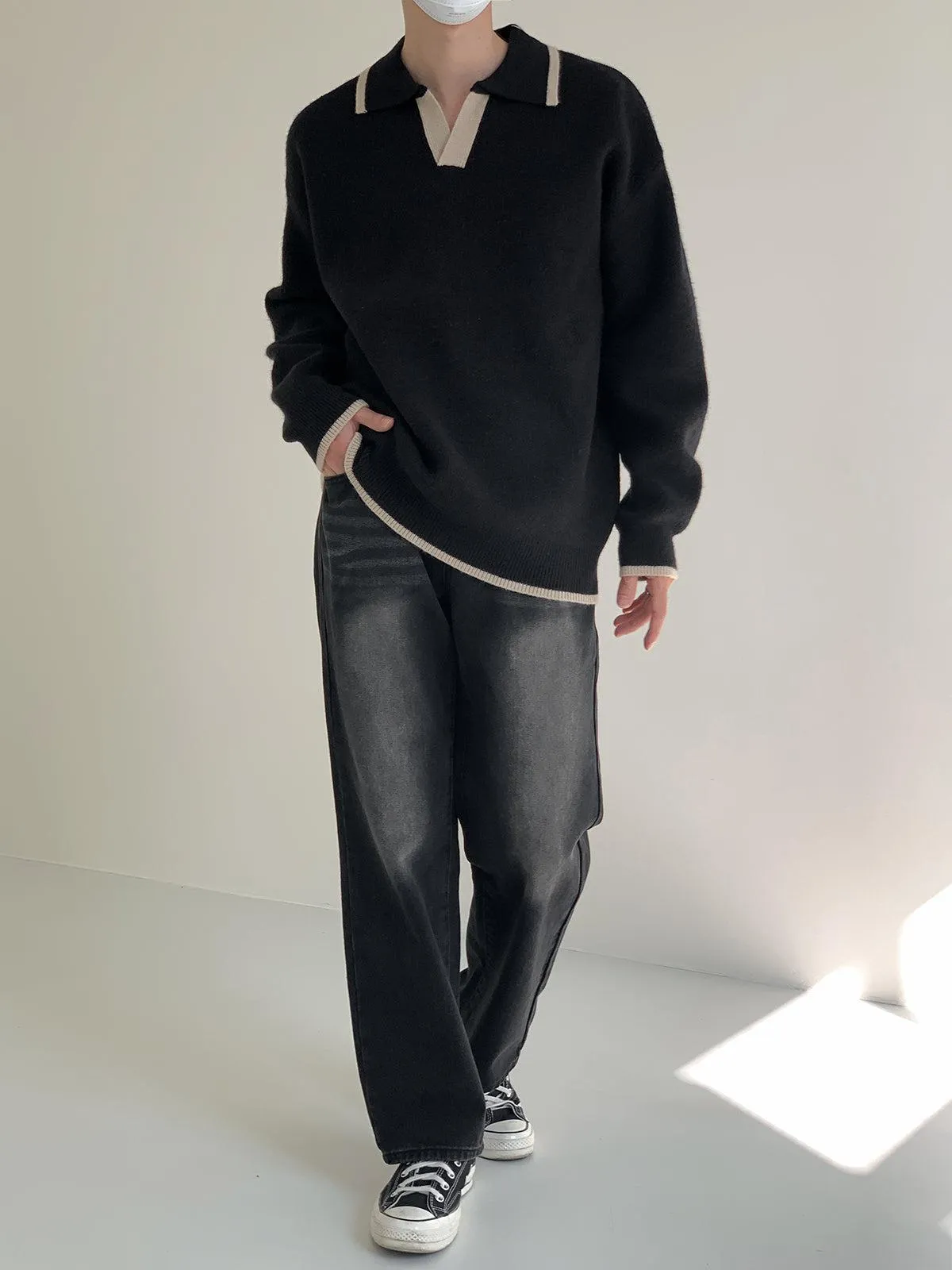 Zhou Comfy Contrast Hem Knitted Sweater