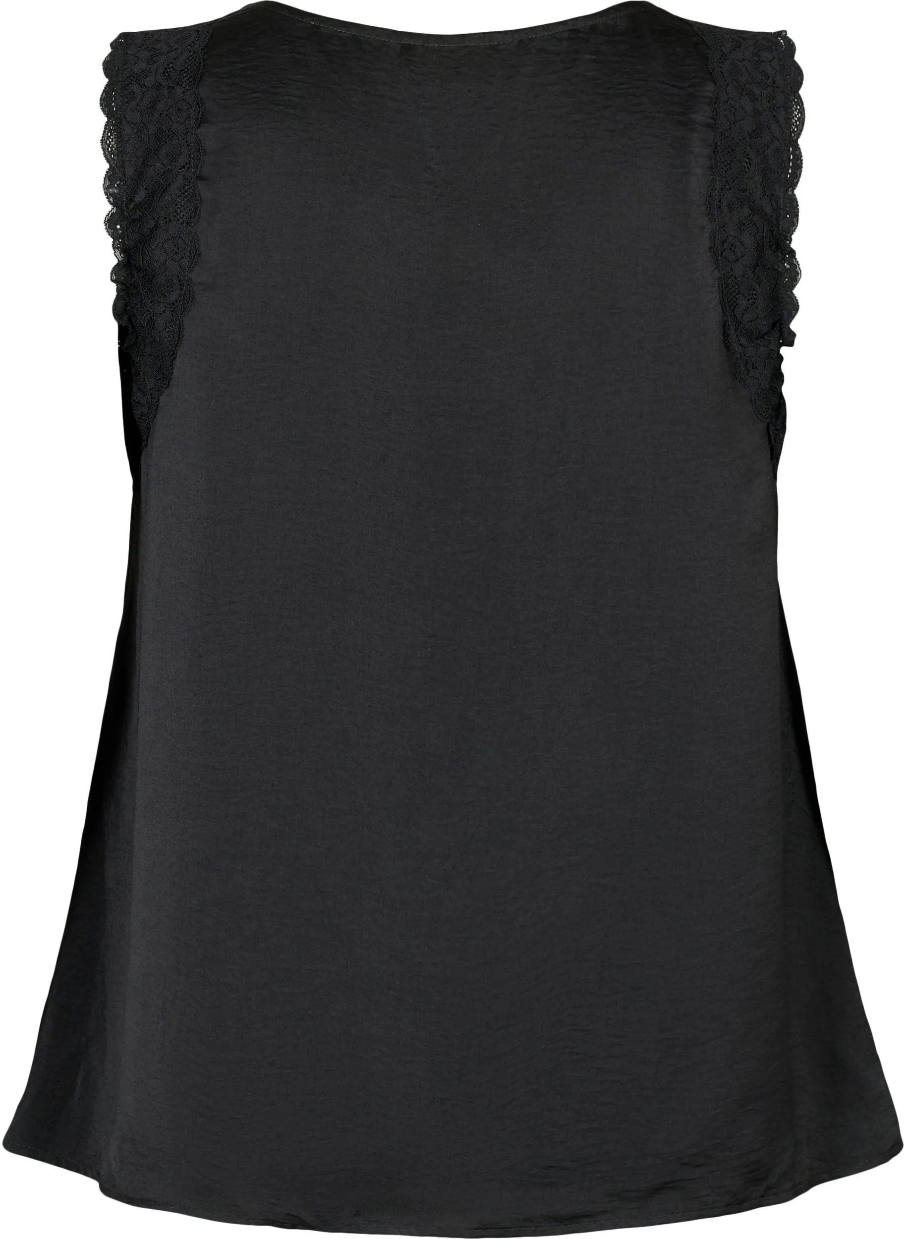 Zizzi Lace Trim Vest in Black